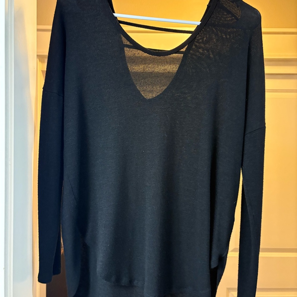 Garage Black V-Neck Long Sleeve Top